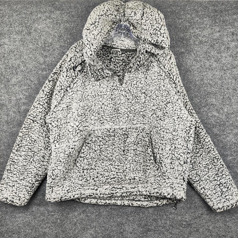 PINK Victoria's Secret Jacket Womens Large Gray Sherpa Fleece Hooded Pullover